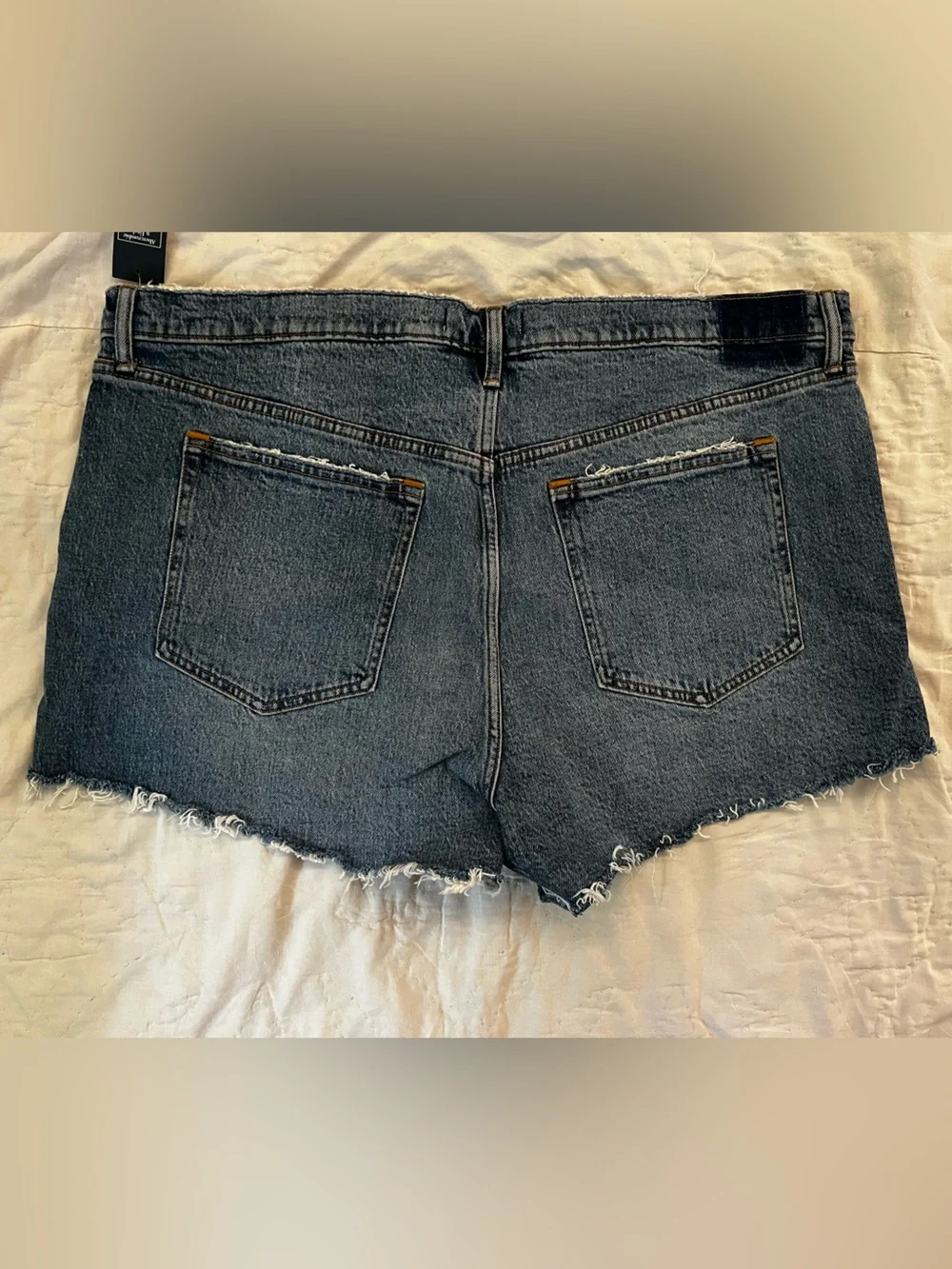 Abercrombie & Fitch Distressed Dark Blue Jean “The Mom Short” High-Rise